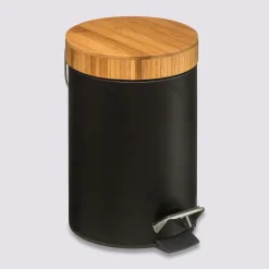 Poubelle à couvercle bambou 3L, Noir