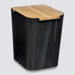 Poubelle à couvercle bambou 5L, Noir