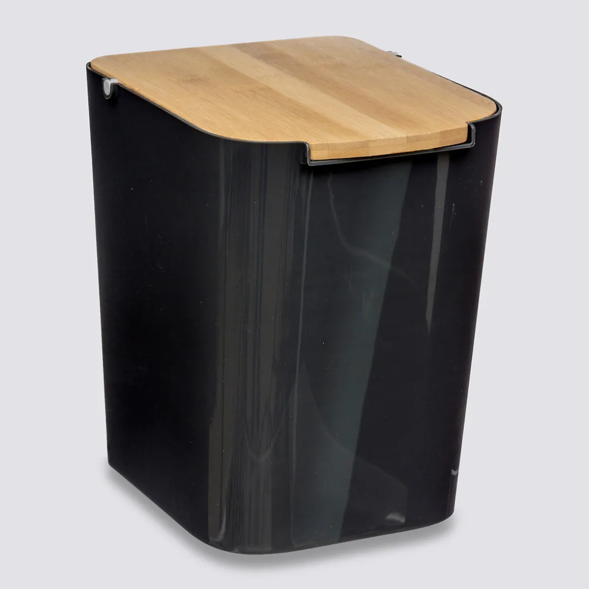 Poubelle à couvercle bambou 5L, Noir