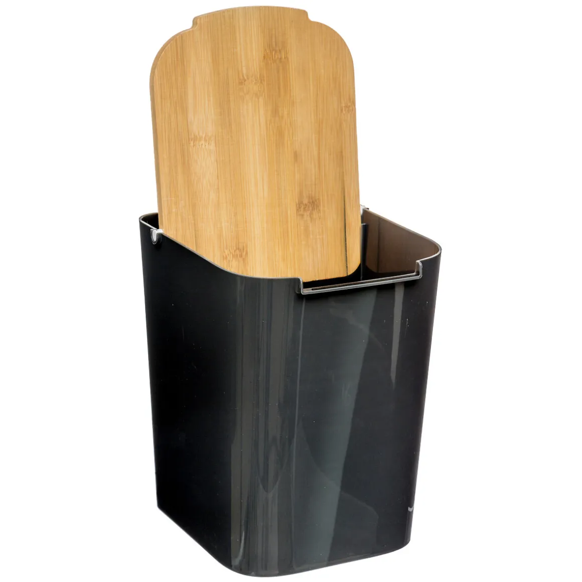 Poubelle à couvercle bambou 5L, Noir