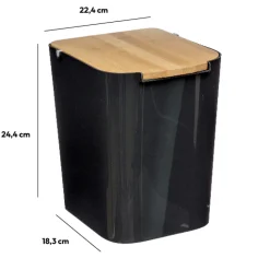 Poubelle à couvercle bambou 5L, Noir