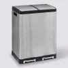 Poubelle de tri sélectif à pédales métal 2x30L, Inox