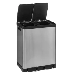 Poubelle de tri sélectif à pédales métal 2x30L, Inox