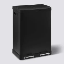 Poubelle de tri sélectif à pédales métal 2x30L, Noir