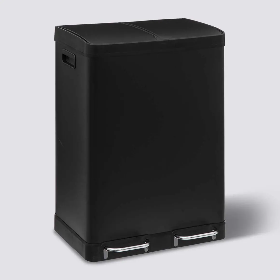 Poubelle de tri sélectif à pédales métal 2x30L, Noir