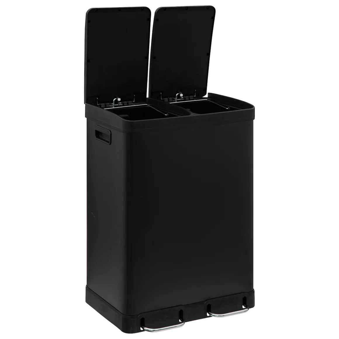Poubelle de tri sélectif à pédales métal 2x30L, Noir