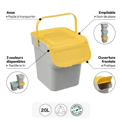 Poubelle de tri sélectif empilable en plastique 20L