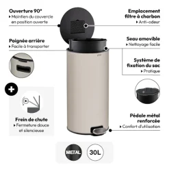 Poubelle métal 30L, Argile
