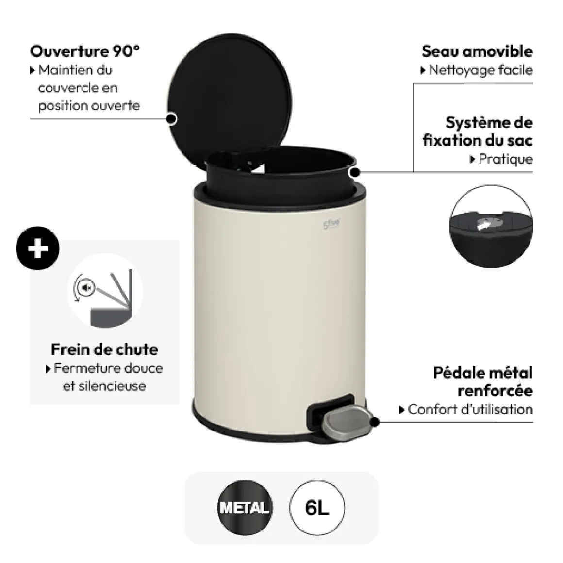 Poubelle métal 6L, Argile