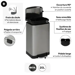 Poubelle métal 20L, Inox