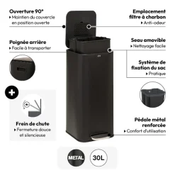 Poubelle métal 30L, Noir
