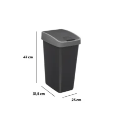 Poubelle rectangulaire à 2 ouvertures plastique 25L, Gris