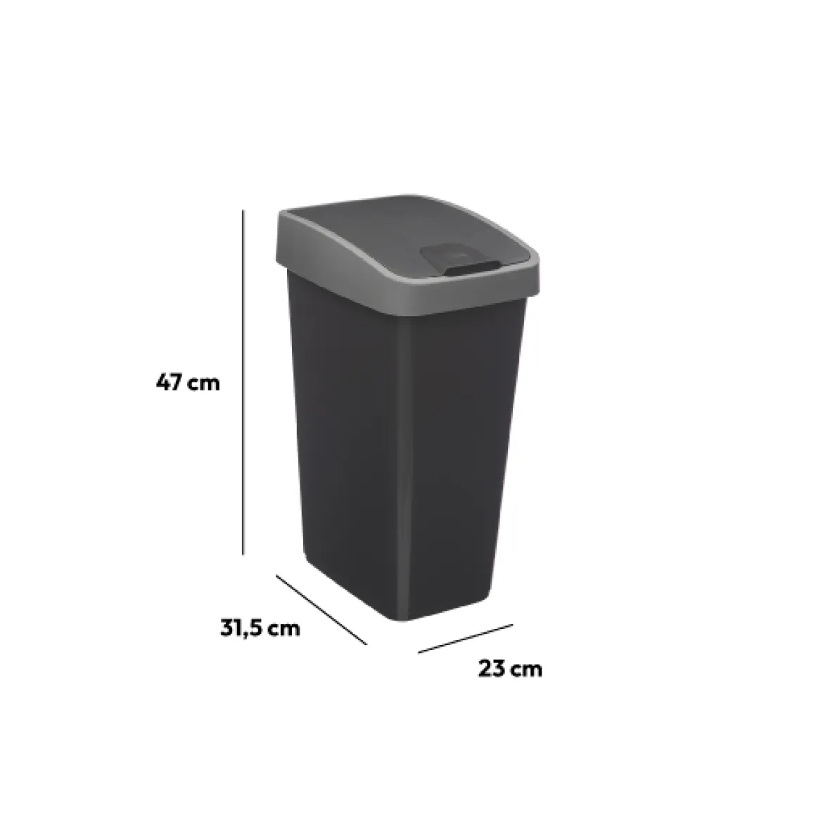 Poubelle rectangulaire à 2 ouvertures plastique 25L, Gris