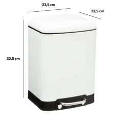 Poubelle rectangulaire à pédale métal 6L, Blanc