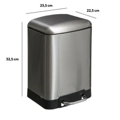 Poubelle rectangulaire à pédale métal 6L, Inox