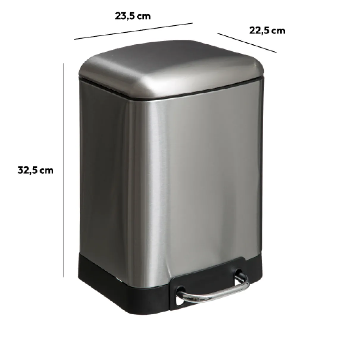Poubelle rectangulaire à pédale métal 6L, Inox