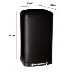 Poubelle rectangulaire à pédale métal 30L, Noir