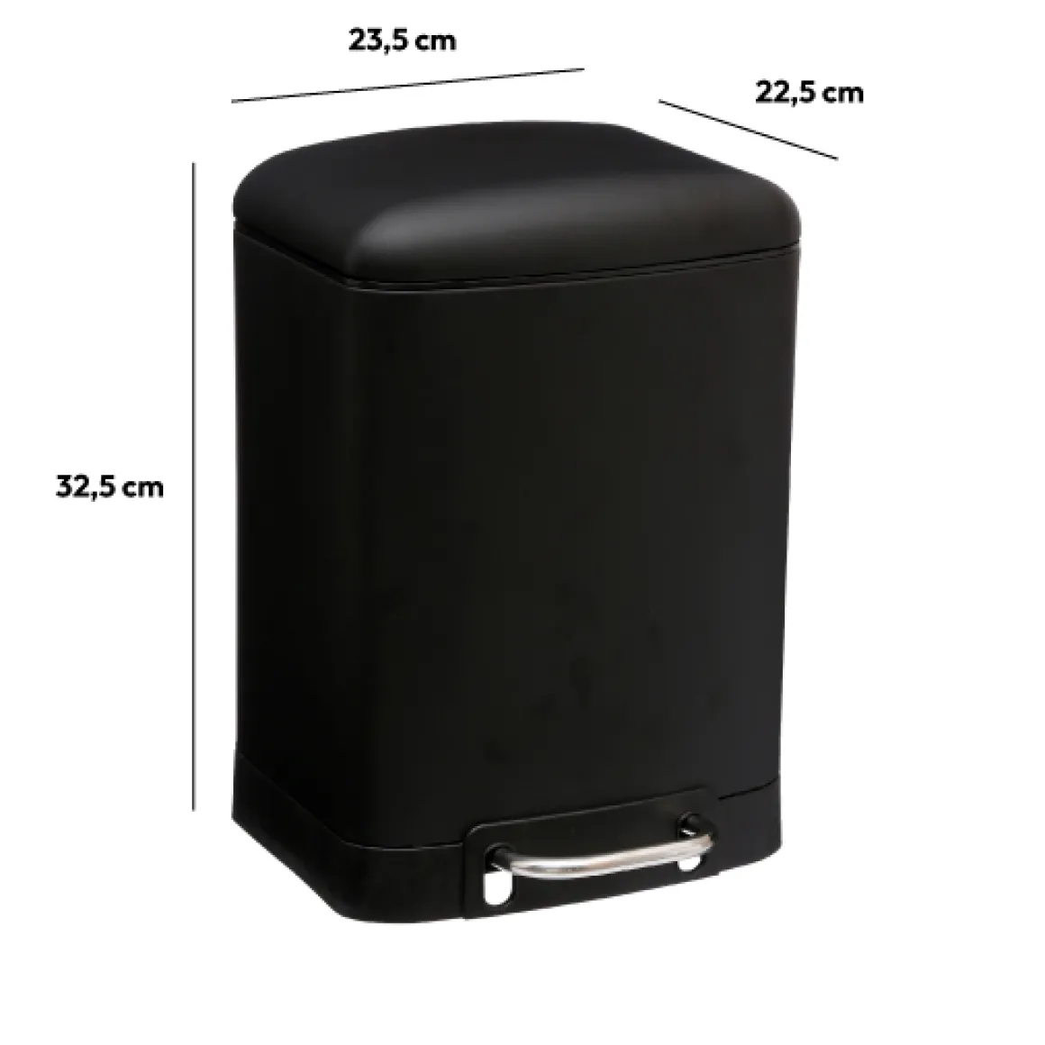 Poubelle rectangulaire à pédale métal 6L, Noir