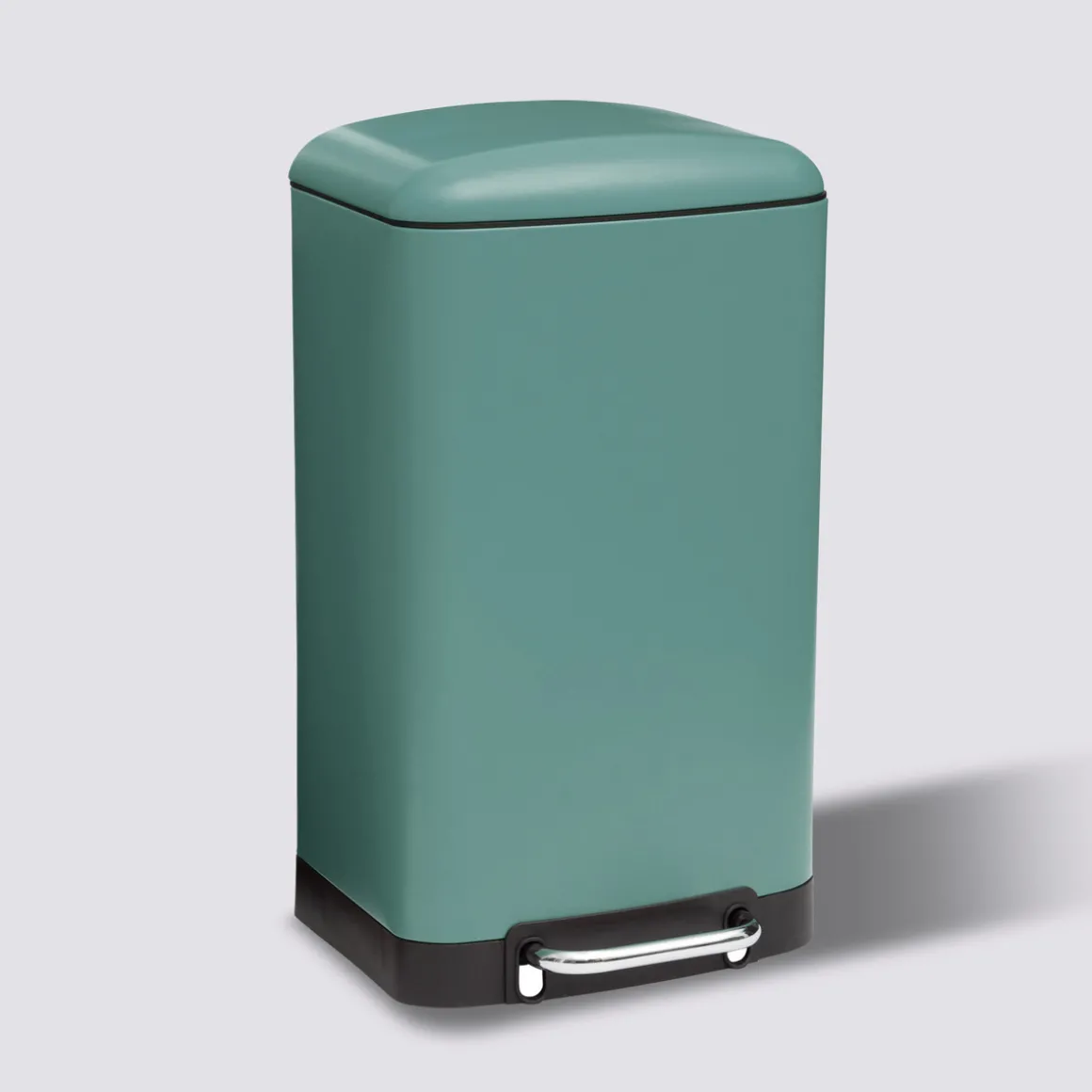 Poubelle rectangulaire à pédale métal 30L, Vert