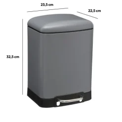 Poubelle rectangulaire à pédale métal 6L, Gris