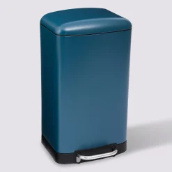 Poubelle rectangulaire à pédale métal 30L, Bleu marine