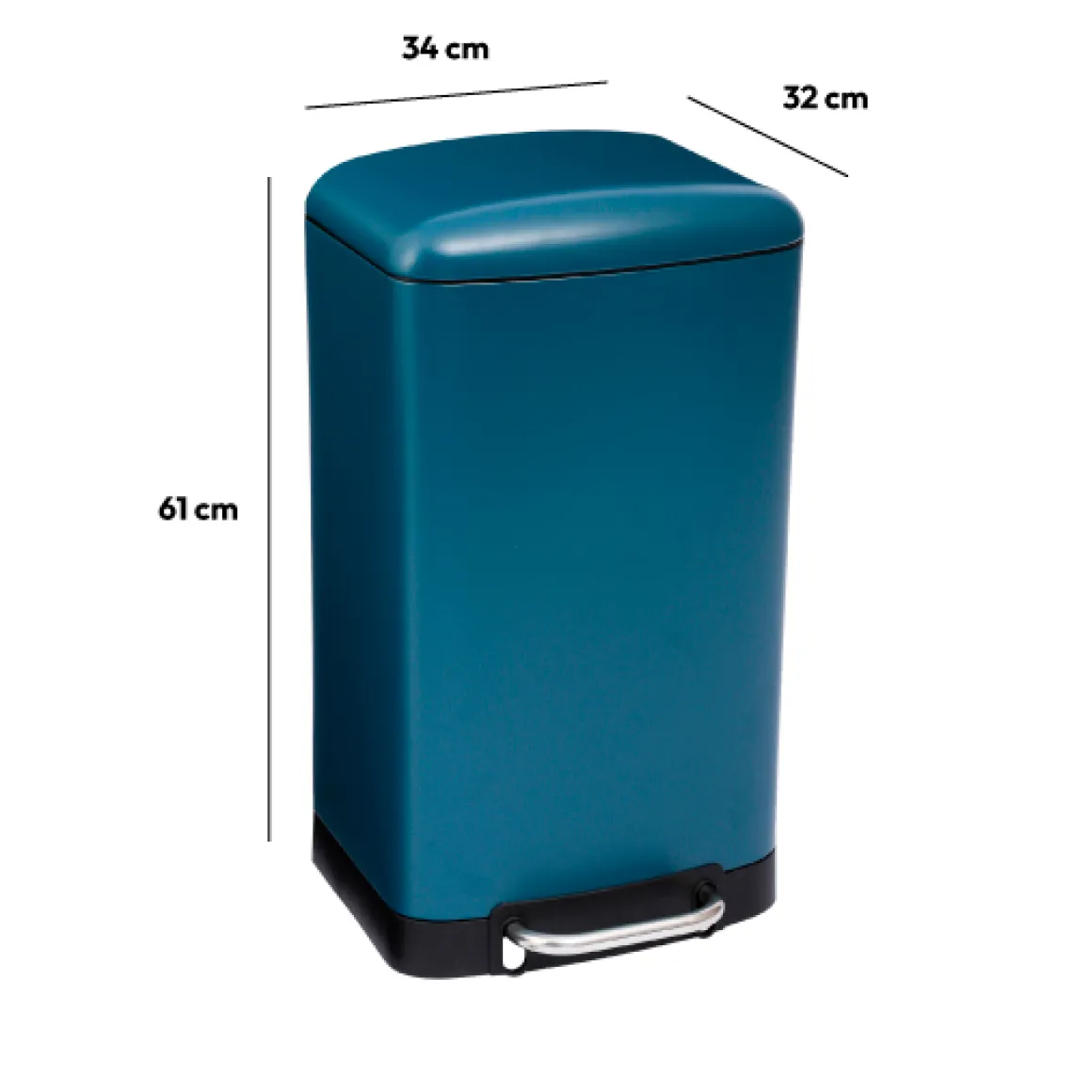 Poubelle rectangulaire à pédale métal 30L, Bleu marine