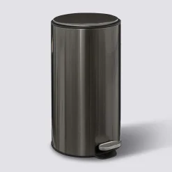 Poubelle ronde à pédale métal 30L, Inox noir