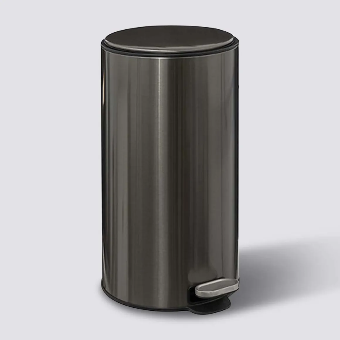 Poubelle ronde à pédale métal 30L, Inox noir