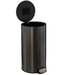 Poubelle ronde à pédale métal 30L, Inox noir