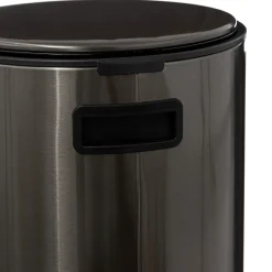 Poubelle ronde à pédale métal 30L, Inox noir