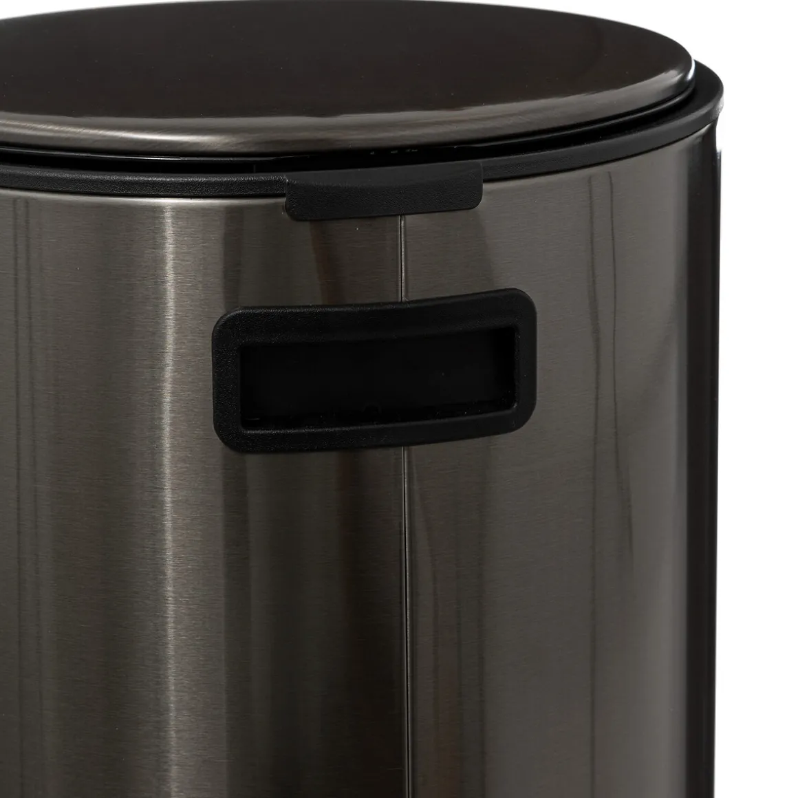 Poubelle ronde à pédale métal 30L, Inox noir