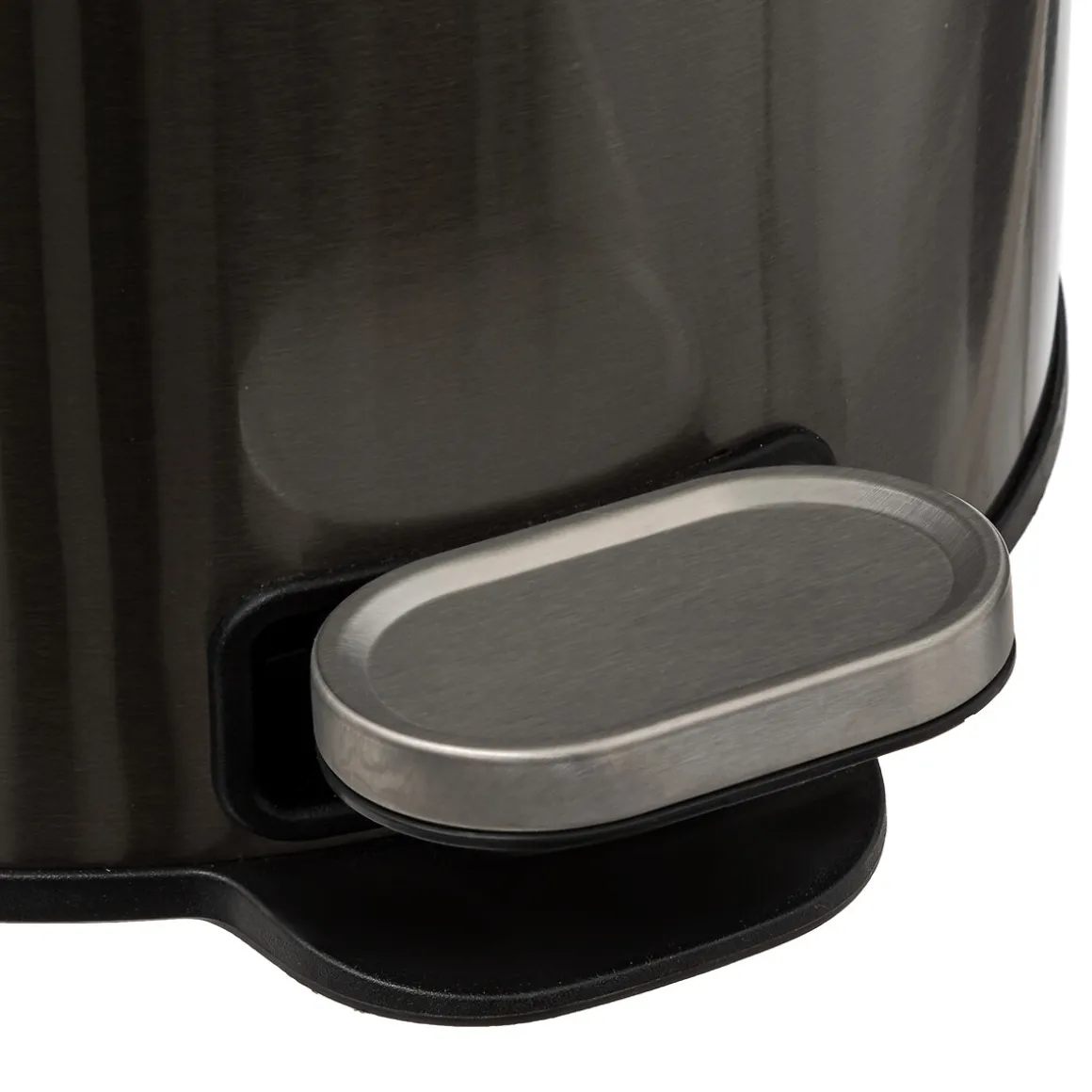 Poubelle ronde à pédale métal 30L, Inox noir