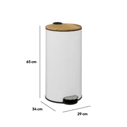 Poubelle ronde avec couvercle bambou 30L, Blanc