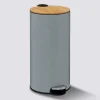 Poubelle ronde avec couvercle bambou 30L, Gris