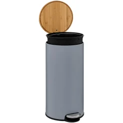 Poubelle ronde avec couvercle bambou 30L, Gris