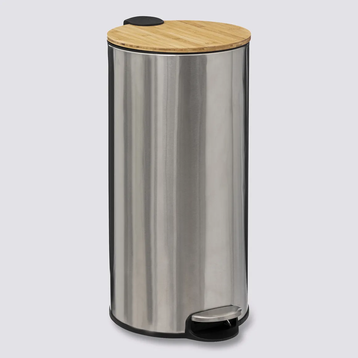 Poubelle ronde avec couvercle bambou 30L, Inox