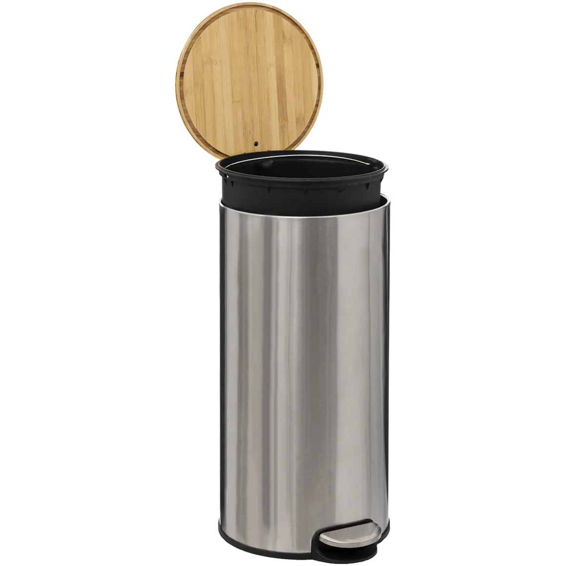 Poubelle ronde avec couvercle bambou 30L, Inox