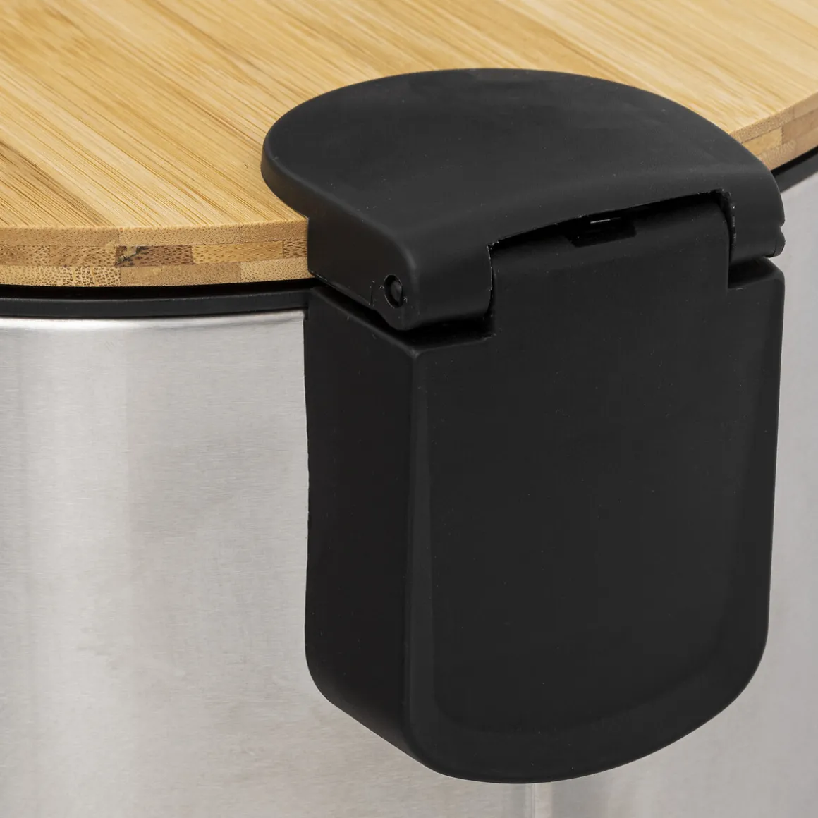 Poubelle ronde avec couvercle bambou 30L, Inox