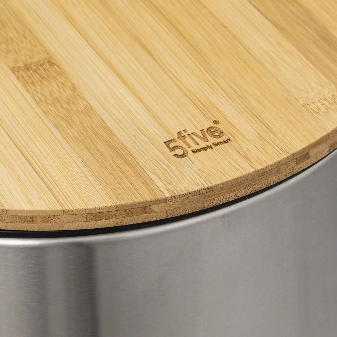 Poubelle ronde avec couvercle bambou 30L, Inox