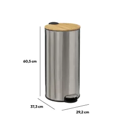 Poubelle ronde avec couvercle bambou 30L, Inox