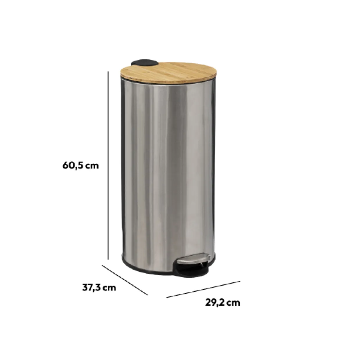 Poubelle ronde avec couvercle bambou 30L, Inox