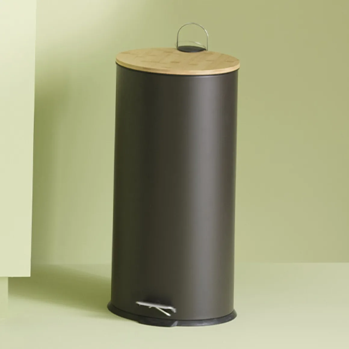 Poubelle ronde avec couvercle bambou 30L, Noir