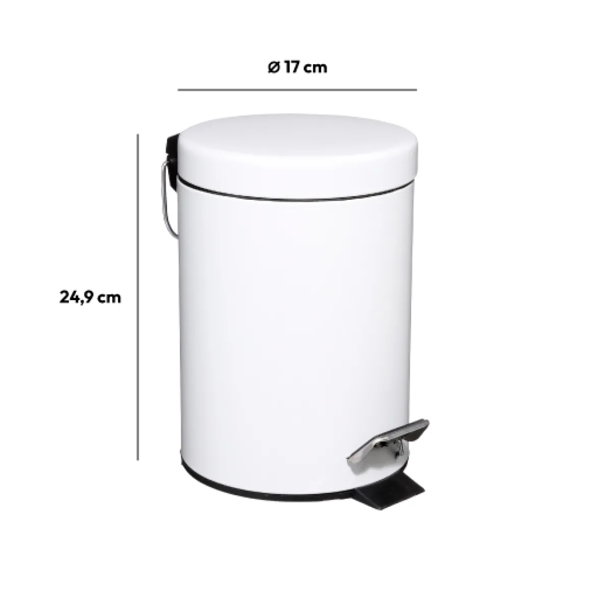 Poubelle ronde métal 3L, Blanc