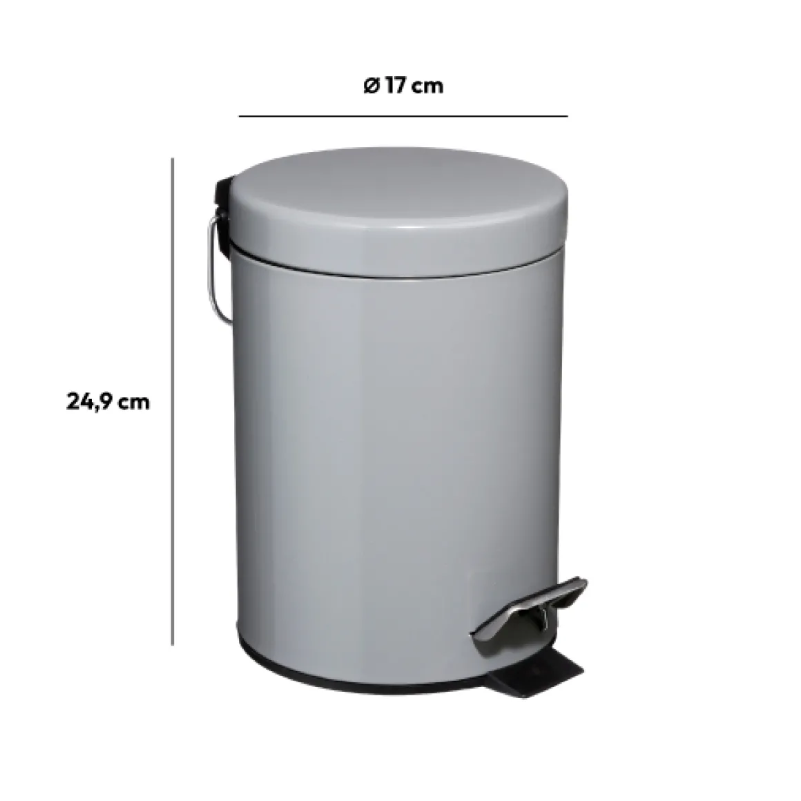 Poubelle ronde métal 3L, Gris