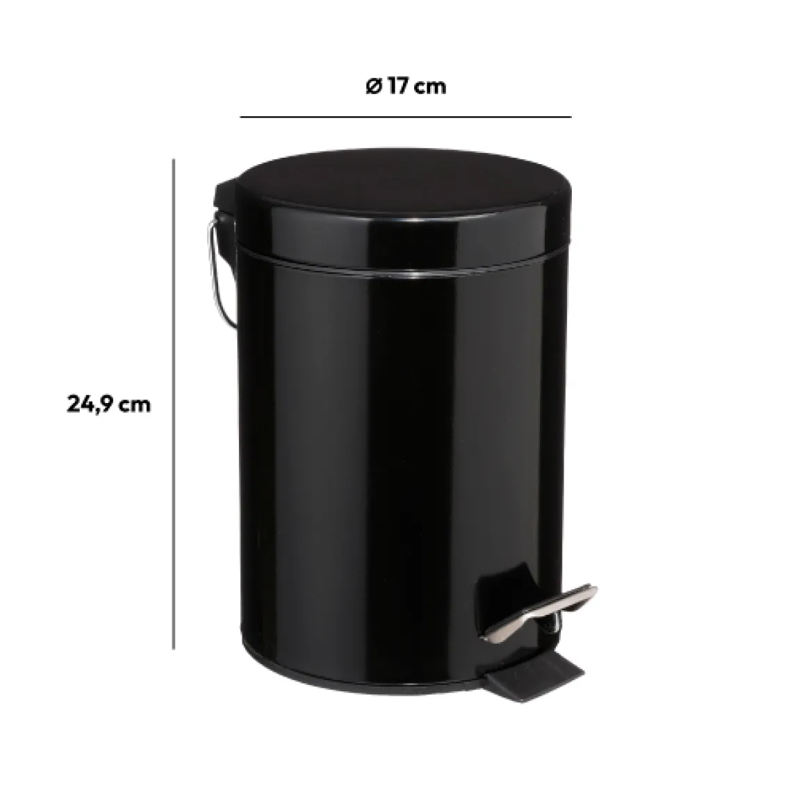 Poubelle ronde métal 3L, Noir
