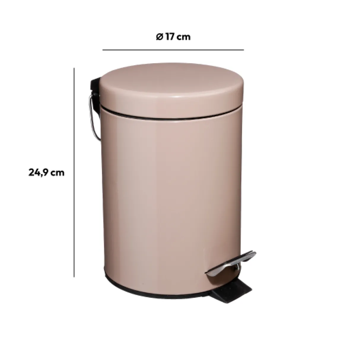 Poubelle ronde métal 3L, Taupe