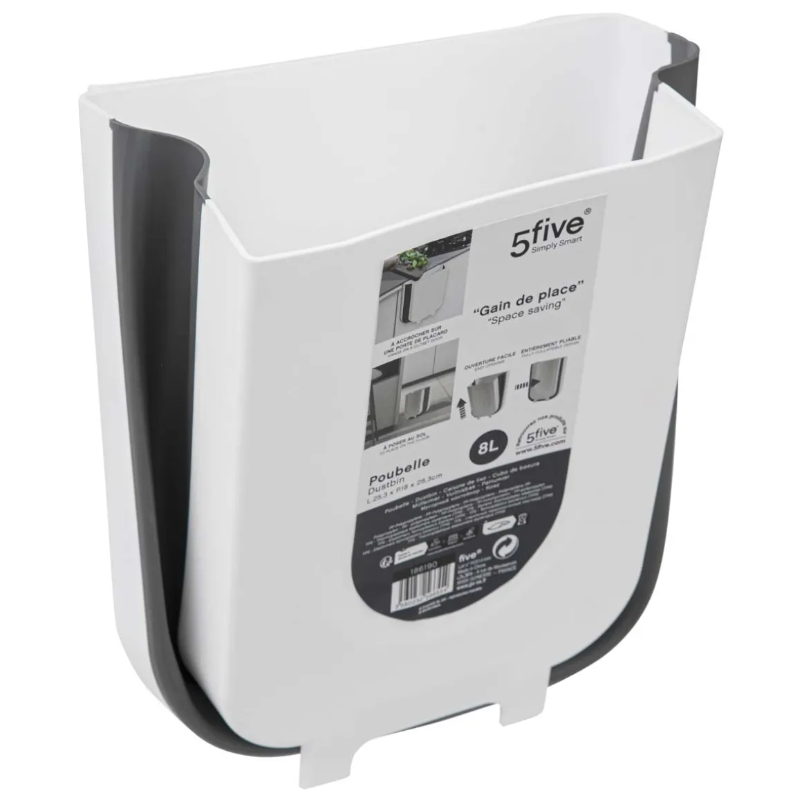 Poubelle rétractable de porte 8L, Noir & Blanc