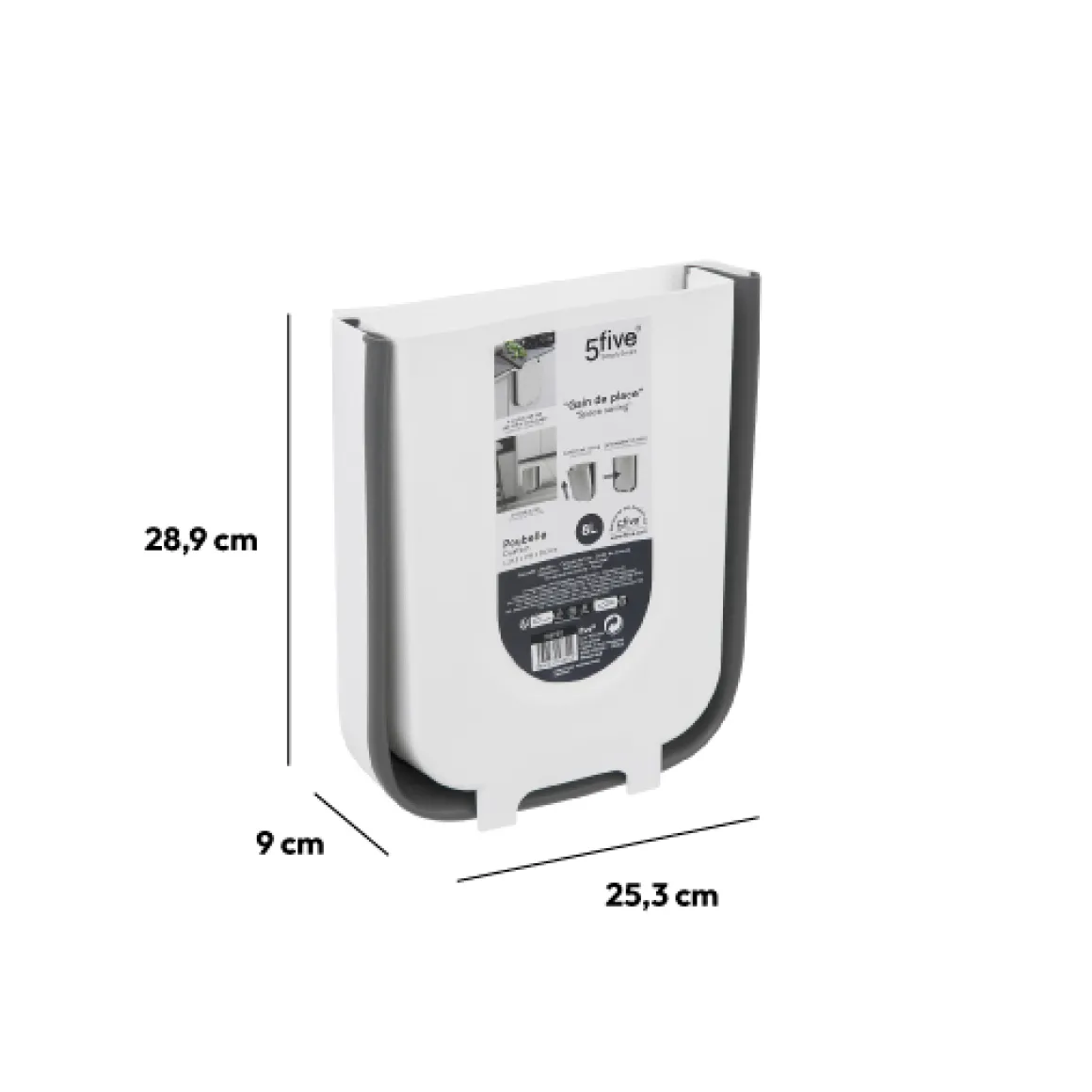 Poubelle rétractable de porte 8L, Noir & Blanc