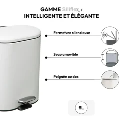 Poubelle Soft close métal 6L, Blanc
