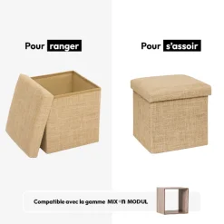 Pouf de rangement 31x31 cm, Toile de jute
